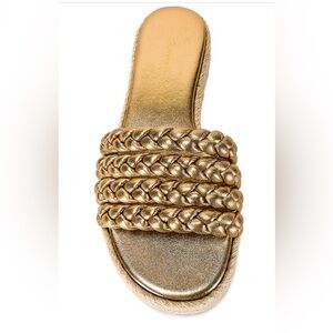 GIANVITO ROSSI Gold Braided Platform Slides 
Marbella Sandals in Mekong